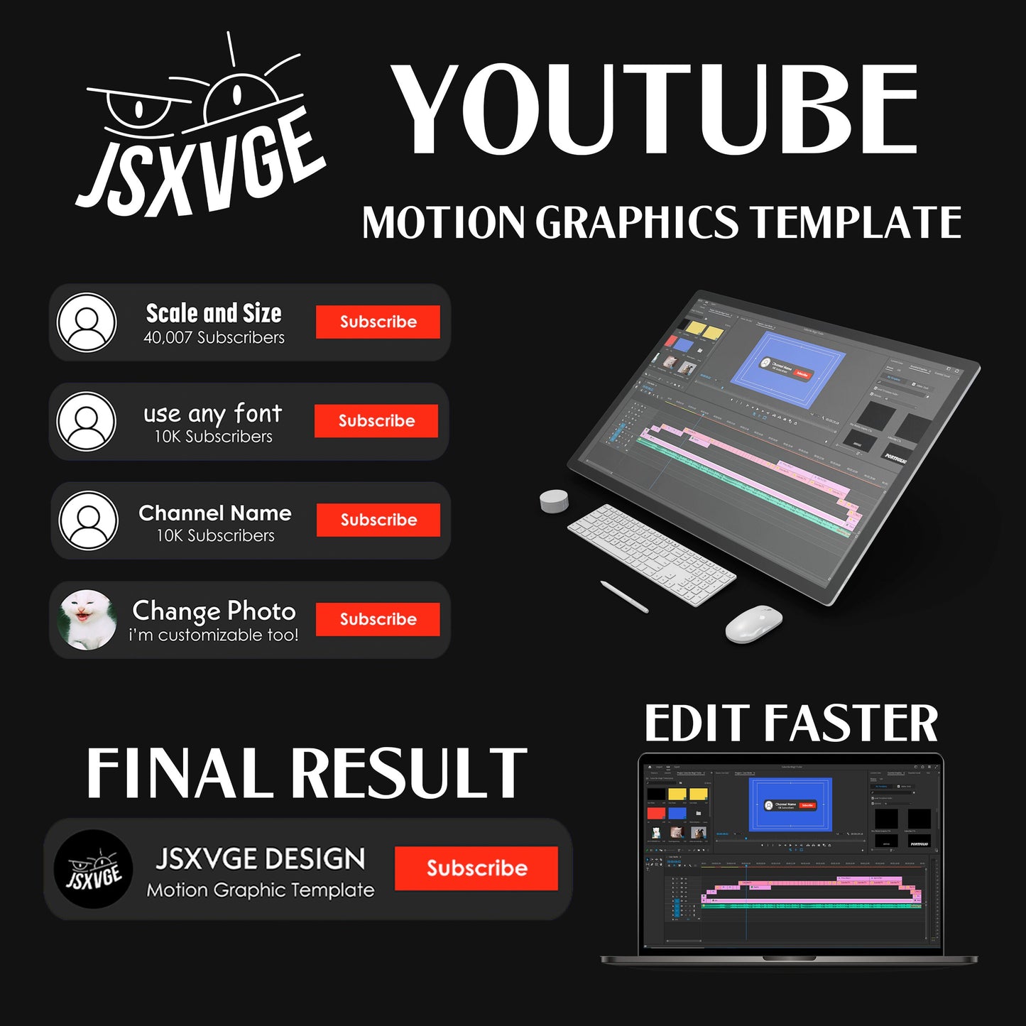 Youtube Call to Action Motion Graphics Template Youtube Subscribe Button Animated Motion Graphics .MOGRT Adobe Premiere Pro -JSXVGE DESIGN