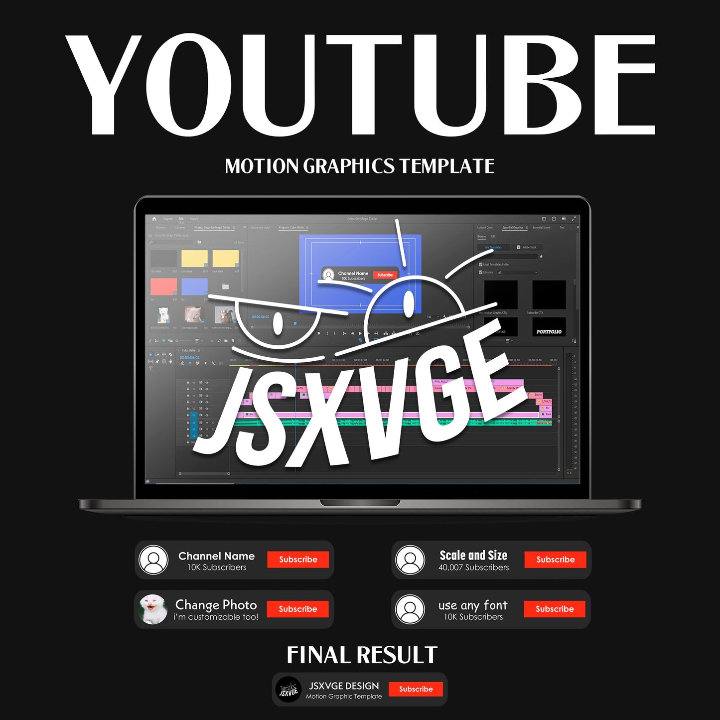 Youtube Call to Action Motion Graphics Template Youtube Subscribe Button Animated Motion Graphics .MOGRT Adobe Premiere Pro -JSXVGE DESIGN